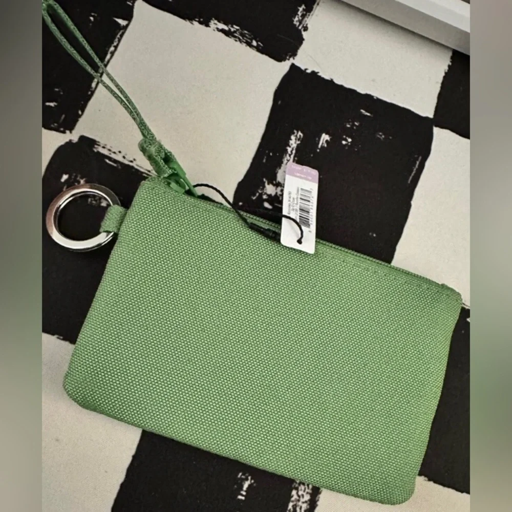Vera Bradley Zip ID Wallet Fluorite Green w/ Key Ring Top Zipper Fabric Tab NWT